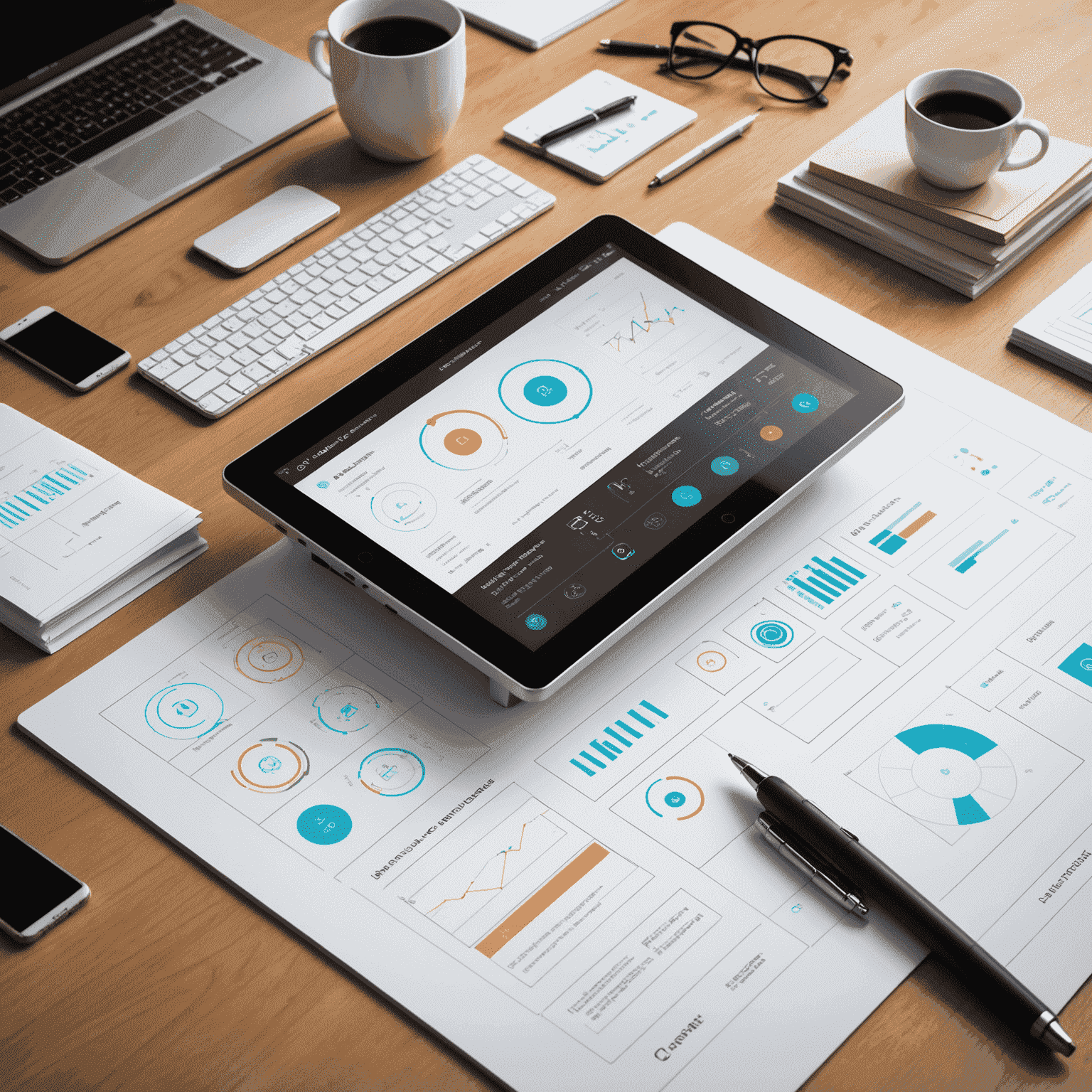 صورة توضيحية لتصميم واجهة المستخدم، تظهر مخططات ورسومات لواجهات مستخدم مبتكرة